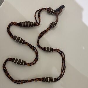 Sobral Brown and White Striped Bead Necklace